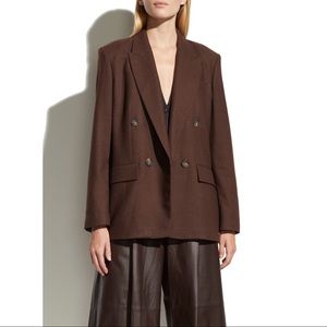 NWT VINCE Double Breasted Wool-blend Flannel Blazer Jacket -  Brown size 0